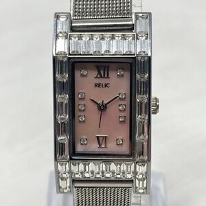 Relic Tank Watch Women Crystals Bling MOP Dial Adjustable Mesh Band New Battery